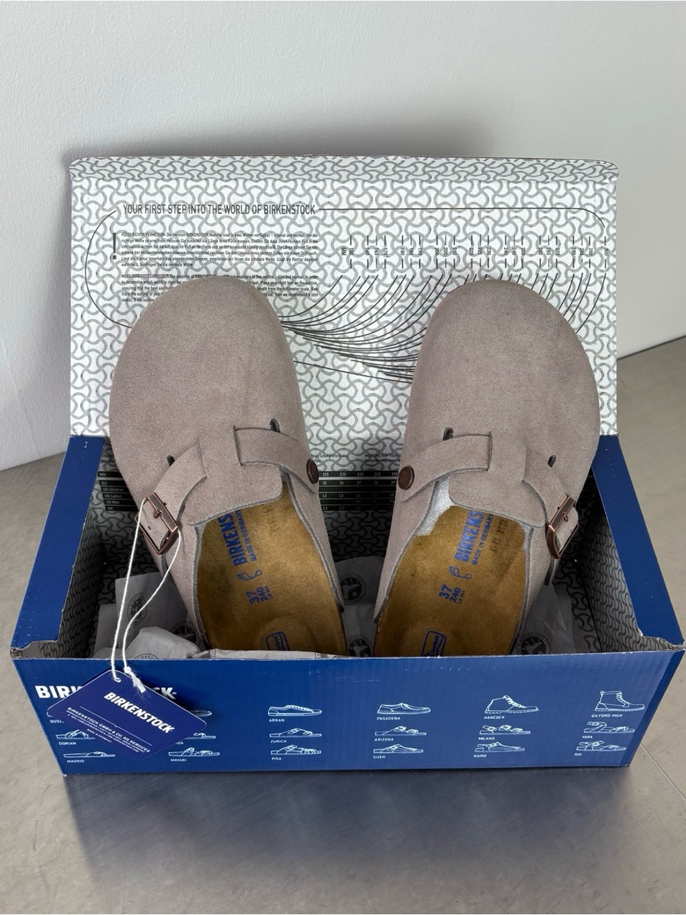 BIRKENSTOCK Boston taupe suede mule clogs